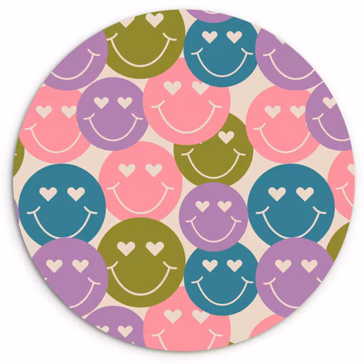 Patroon - Smiley - Kleurrijk - Hartjes Wandcirkel plexiglas klein 852 -3d