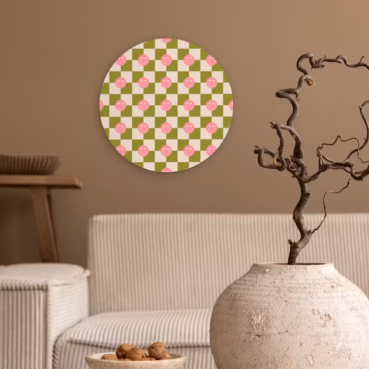 Patroon - Smileys - Blokken Wandcirkel plexiglas klein 852 -sfeer1
