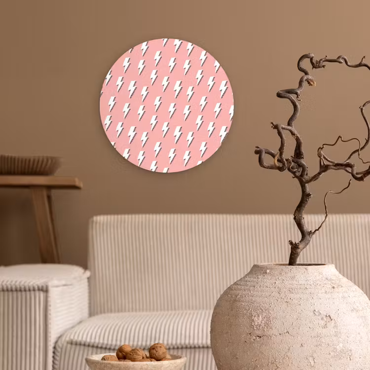 Patroon - Wit - Bliksem - Roze Wandcirkel plexiglas klein 852 -sfeer1