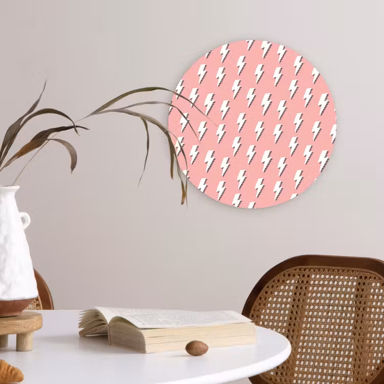 Patroon - Wit - Bliksem - Roze Wandcirkel plexiglas klein 852 -sfeer4