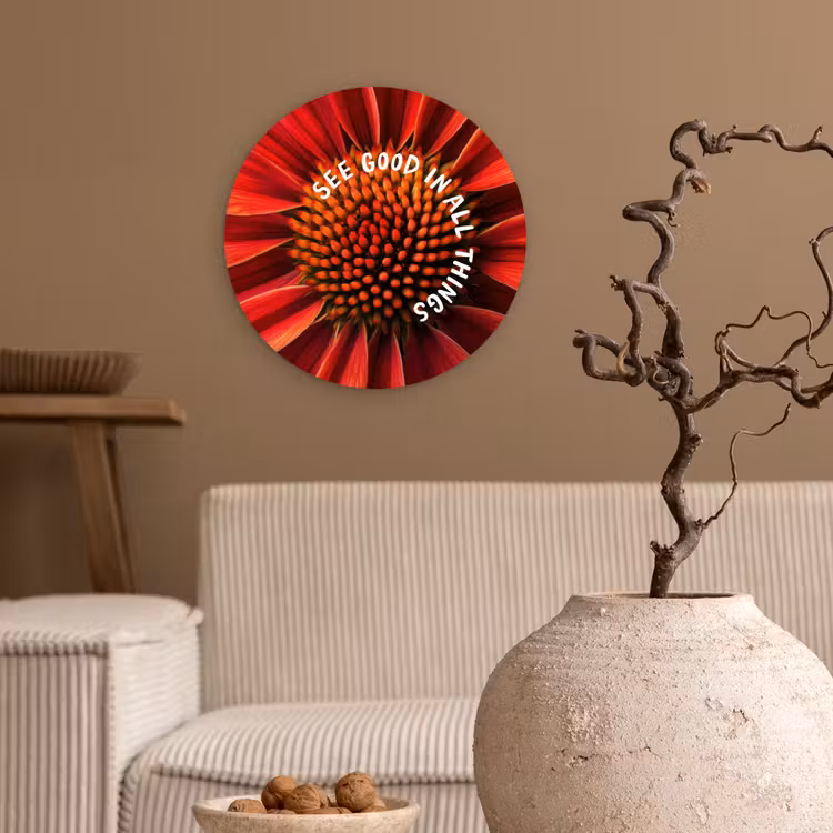 Close up - Bloem - Quote - Rood Wandcirkel plexiglas klein -sfeer1