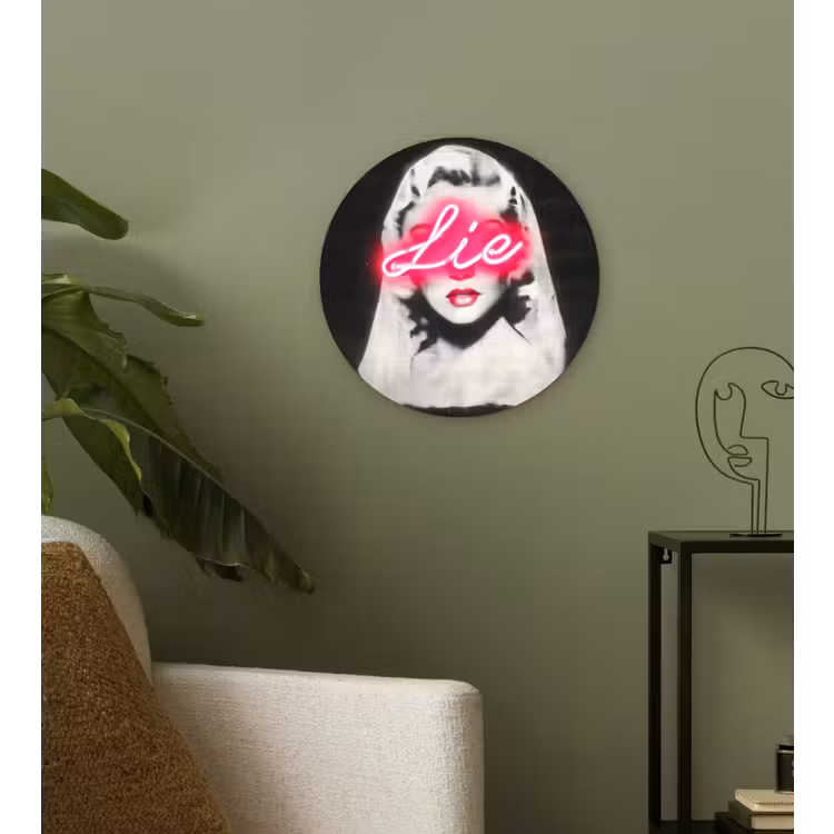 Neon - Letters - Vintage - Vrouw Wandcirkel plexiglas klein -sfeer3