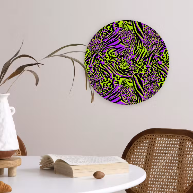 Neon - Paars - Dieren - Patroon Wandcirkel plexiglas klein 852 -sfeer4
