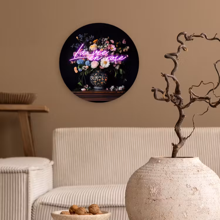 Neon - Vaas - Bloemen Wandcirkel plexiglas klein -sfeer1