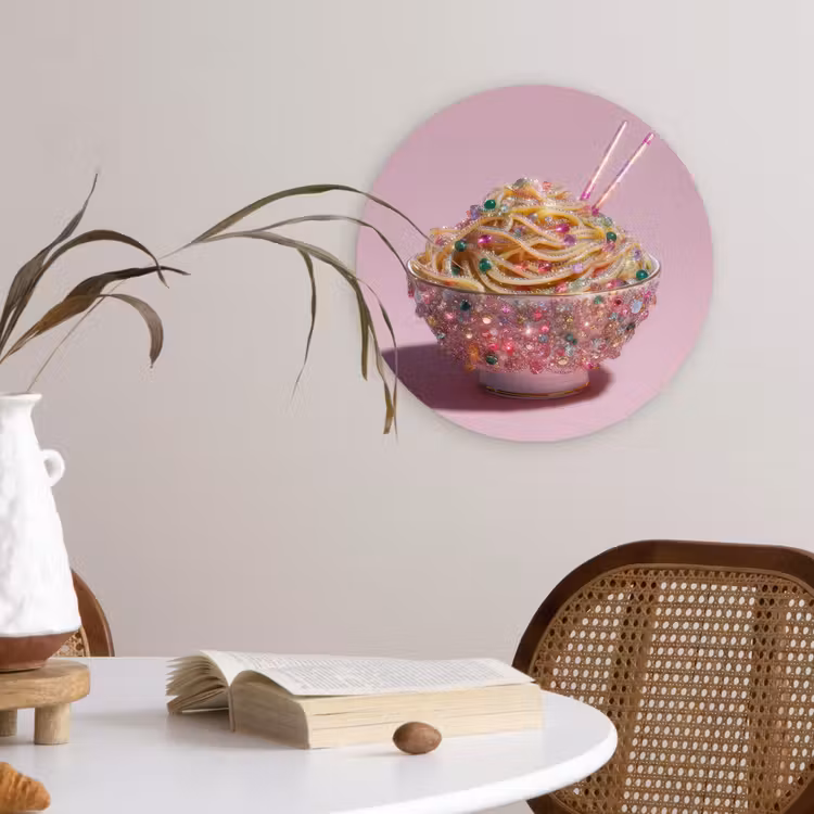 Noodles - Edelstenen - Stokjes - Roze Wandcirkel plexiglas klein -sfeer4