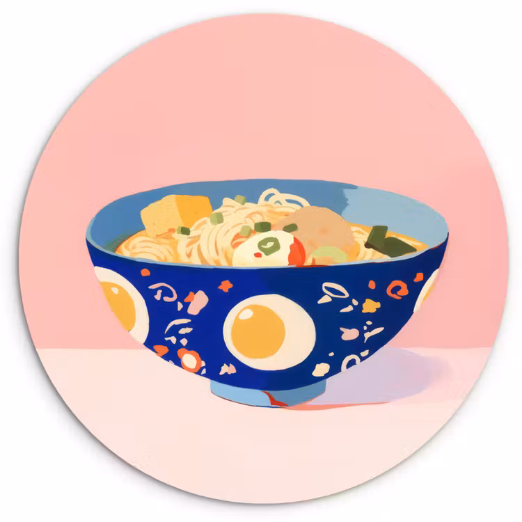 Noodles - Kom - Blauw - Illustratie Wandcirkel plexiglas klein -3d