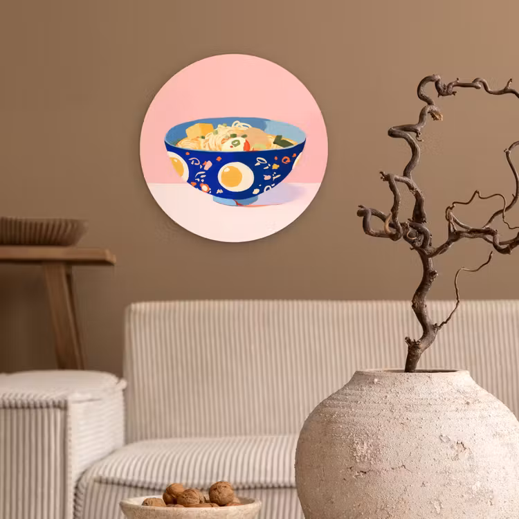 Noodles - Kom - Blauw - Illustratie Wandcirkel plexiglas klein -sfeer1