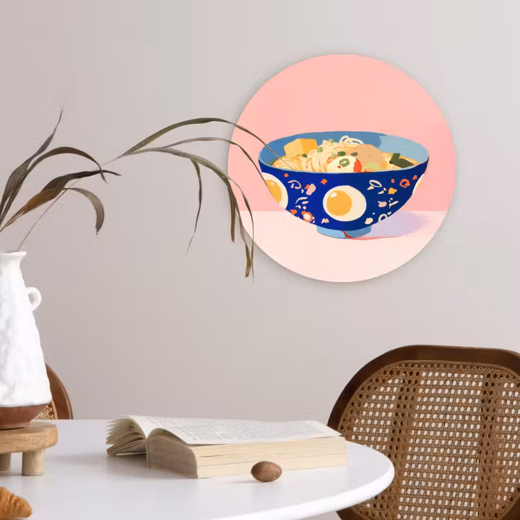 Noodles - Kom - Blauw - Illustratie Wandcirkel plexiglas klein -sfeer4