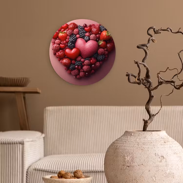 Fruit - Hartjes - Aardbeien - Frambozen - Bosbessen Wandcirkel plexiglas klein -sfeer1