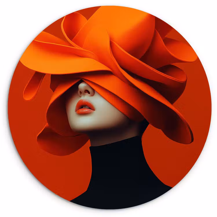 Oranje - Hoed - Vrouw Wandcirkel plexiglas klein -3d