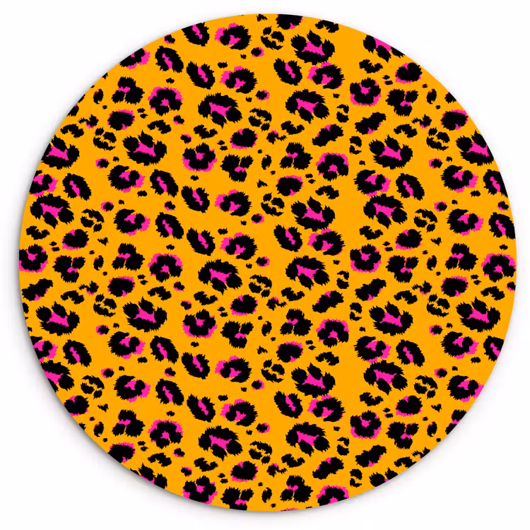 Oranje - Roze - Panterprint Wandcirkel plexiglas klein 852 -3d