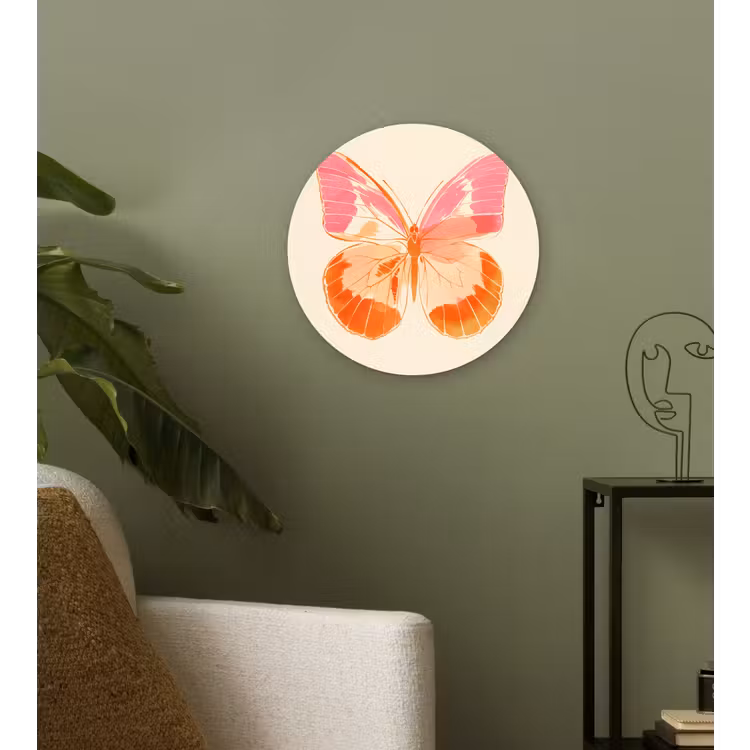 Oranje - Vlinder - Minimalistisch Wandcirkel plexiglas klein -sfeer3