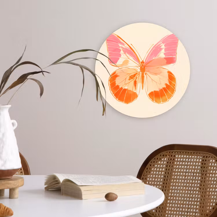 Oranje - Vlinder - Minimalistisch Wandcirkel plexiglas klein -sfeer4