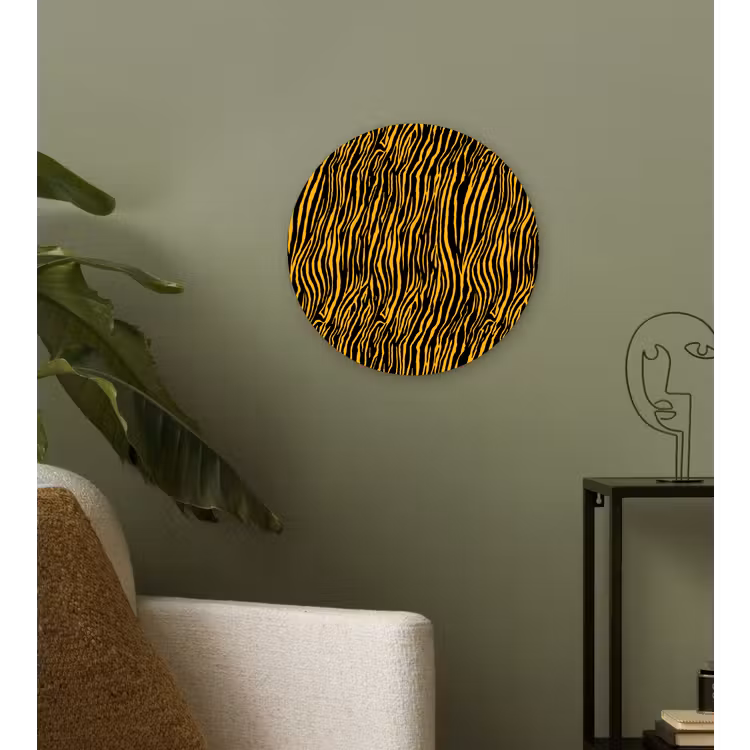 Oranje - Tijger - Zwart - Patroon Wandcirkel plexiglas klein 852 -sfeer3