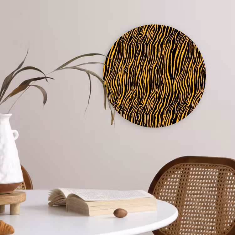 Oranje - Tijger - Zwart - Patroon Wandcirkel plexiglas klein 852 -sfeer4