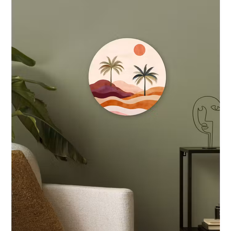 Palmbomen - Abstract - Zon - Heuvels Wandcirkel plexiglas klein -sfeer3