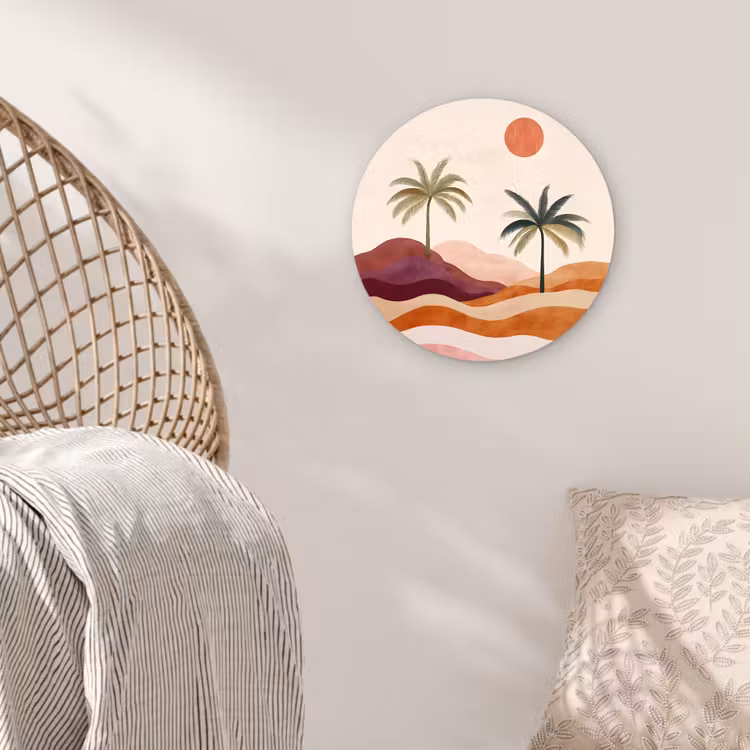 Palmbomen - Abstract - Zon - Heuvels Wandcirkel plexiglas klein -sfeer5