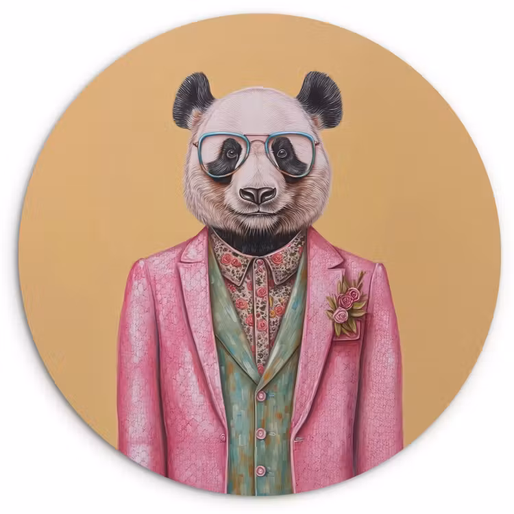Panda - Pak - Zonnebril - Blauw Wandcirkel plexiglas klein -3d