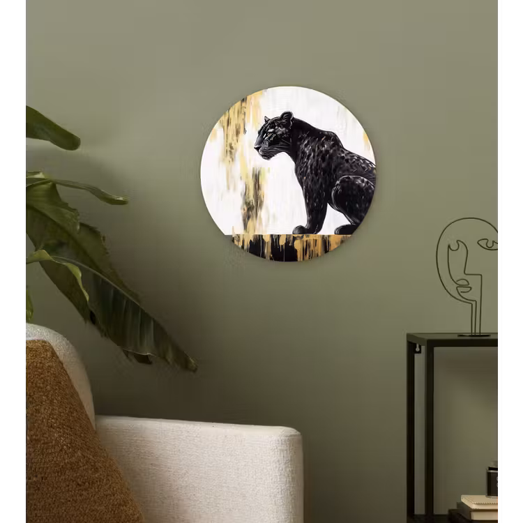 Panter - Zwart - Abstract - Goud Wandcirkel plexiglas klein -sfeer3
