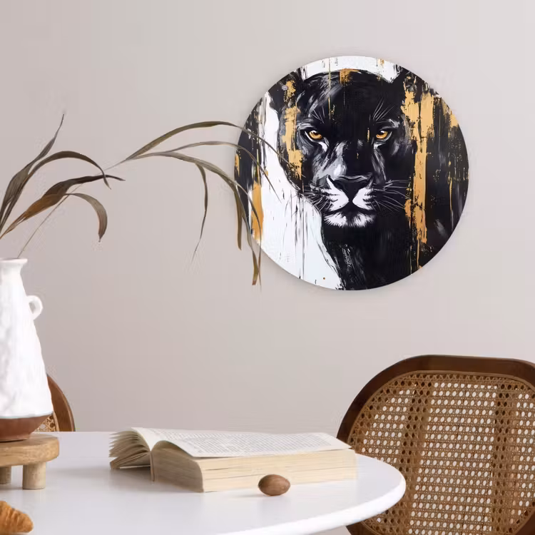 Panter - Zwart - Abstract - Verfstreken Wandcirkel plexiglas klein -sfeer4