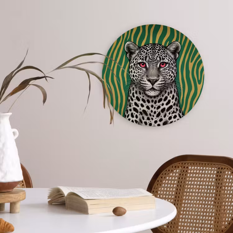 Panter - Zebrapatroon - Groen Wandcirkel plexiglas klein -sfeer4