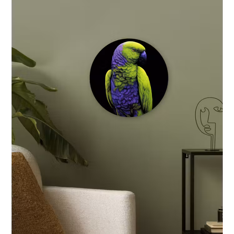 Papegaai - Veren - Opvallend - Groen Wandcirkel plexiglas klein -sfeer3