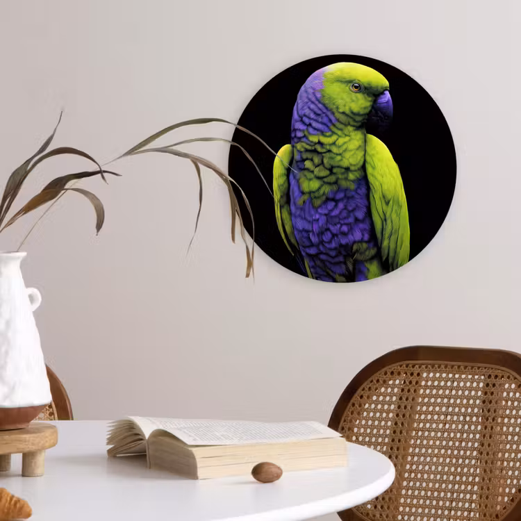 Papegaai - Veren - Opvallend - Groen Wandcirkel plexiglas klein -sfeer4