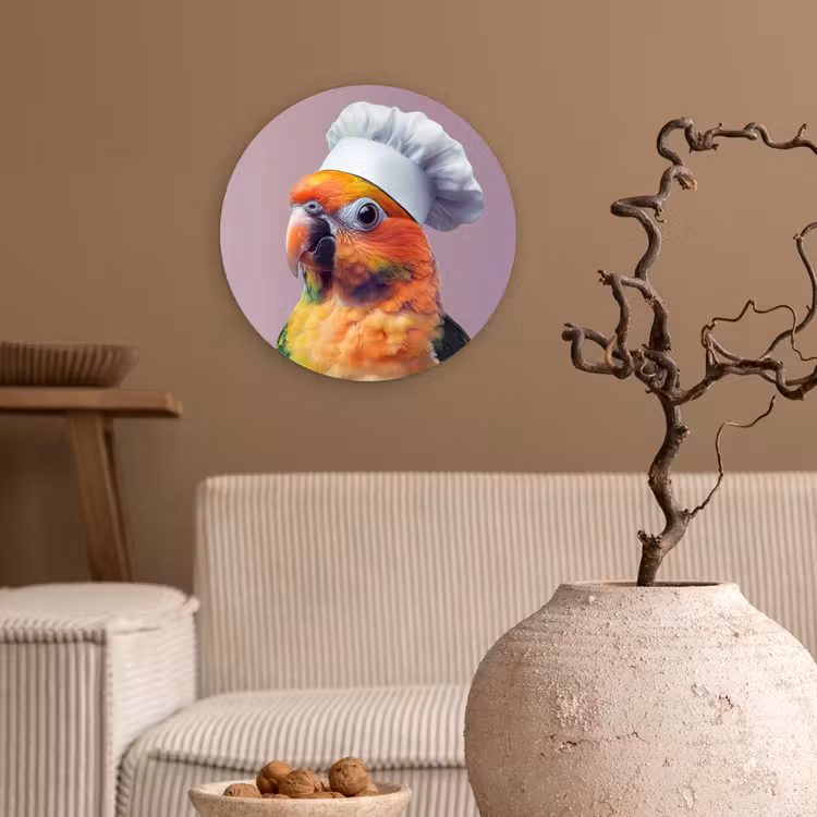 Papegaai - Koksmuts - Nieuwsgierig - Vogel Wandcirkel plexiglas klein -sfeer1