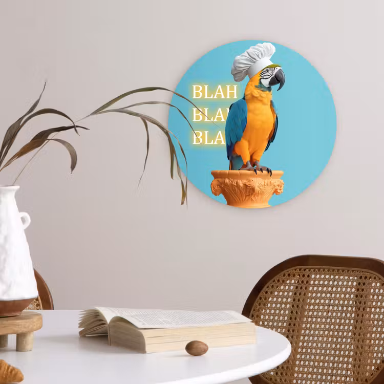 Papegaai - Koksmuts - Quote - Neon Wandcirkel plexiglas klein -sfeer4