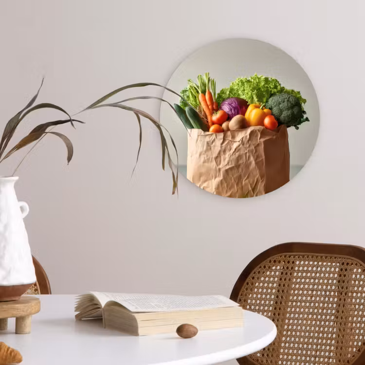 Papieren - Boodschappen - Groente - Kleurrijk Wandcirkel plexiglas klein -sfeer4