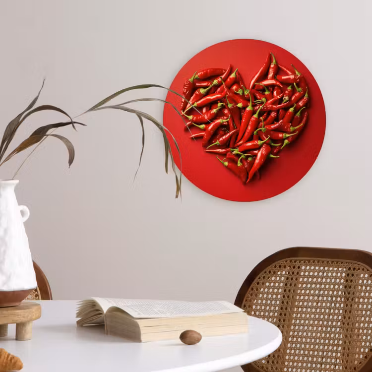 Pepers - Rood - Hart Wandcirkel plexiglas klein -sfeer4