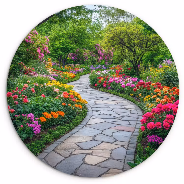 Park - Bloemen - Tuin Wandcirkel plexiglas klein -3d