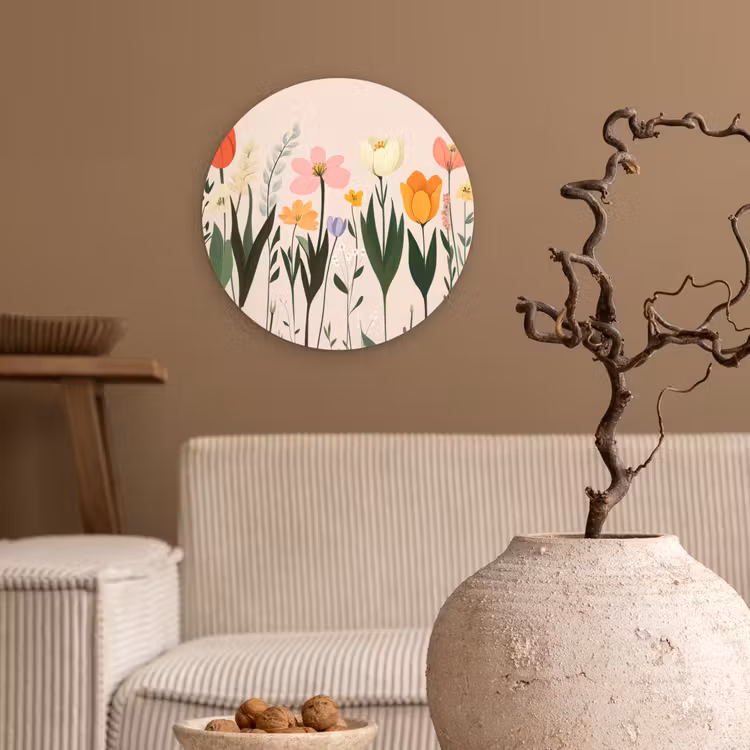 Pasteltinten - Bloemen - Illustratie Wandcirkel plexiglas klein -sfeer1