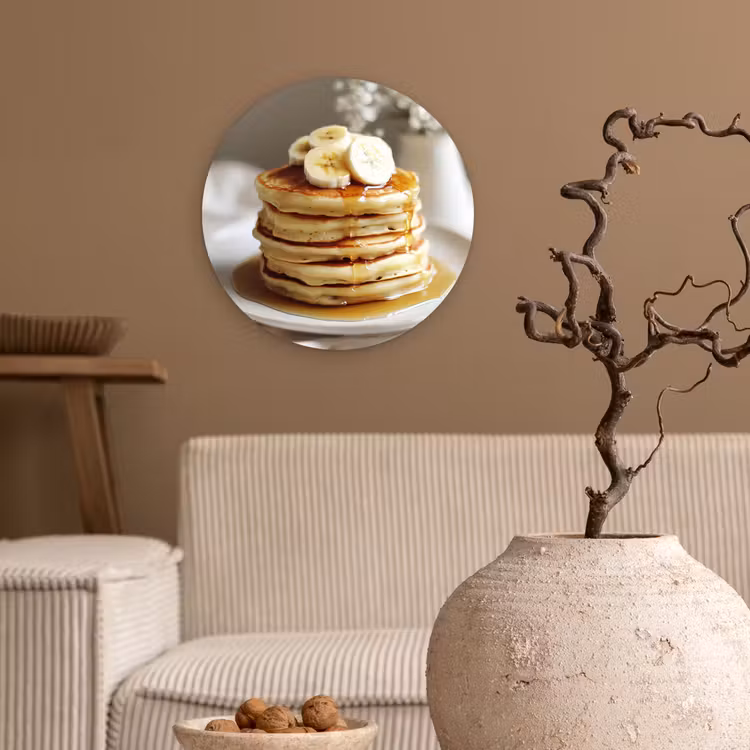 Pannenkoeken - Banaan - Siroop - Wit - Beige Wandcirkel plexiglas klein -sfeer1