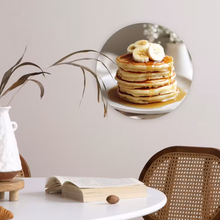 Pannenkoeken - Banaan - Siroop - Wit - Beige Wandcirkel plexiglas klein -sfeer4