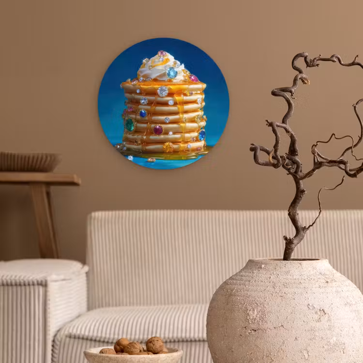Pannenkoeken - Steentjes - Glitter - Slagroom Wandcirkel plexiglas klein -sfeer1