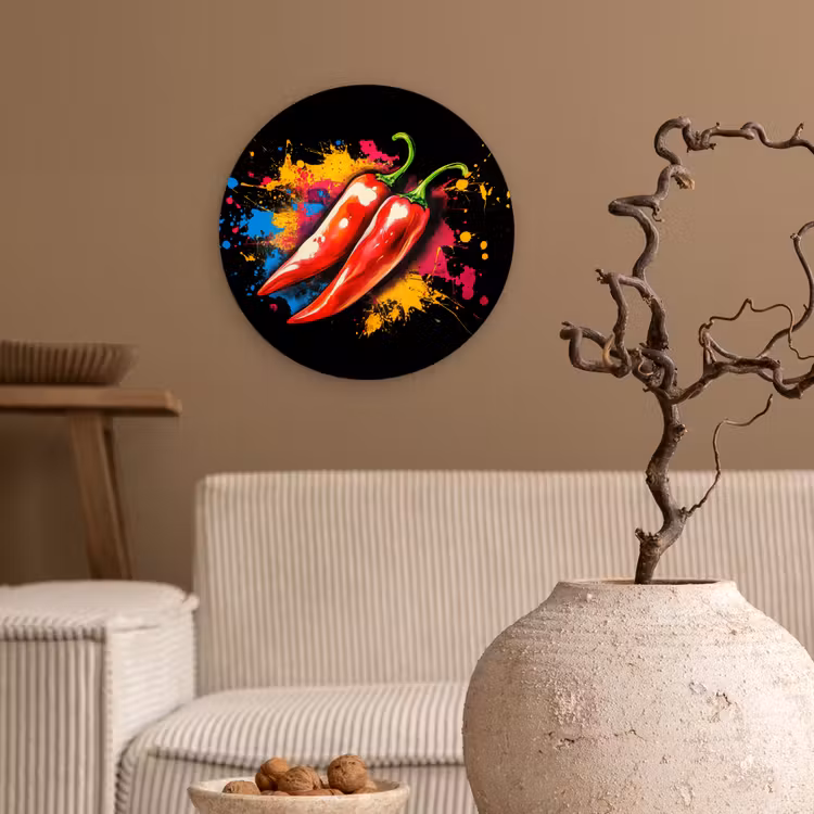 Peper - Graffiti - Verf - Abstract - Modern - Kleurrijk Wandcirkel plexiglas klein -sfeer1