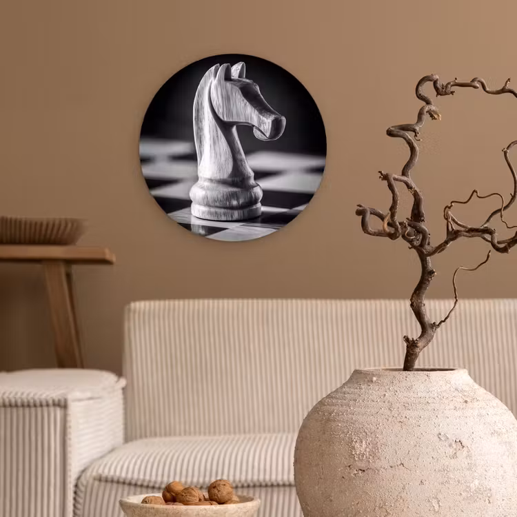 Paard - Hout - Schaalbord - Zwart Wandcirkel plexiglas klein -sfeer1