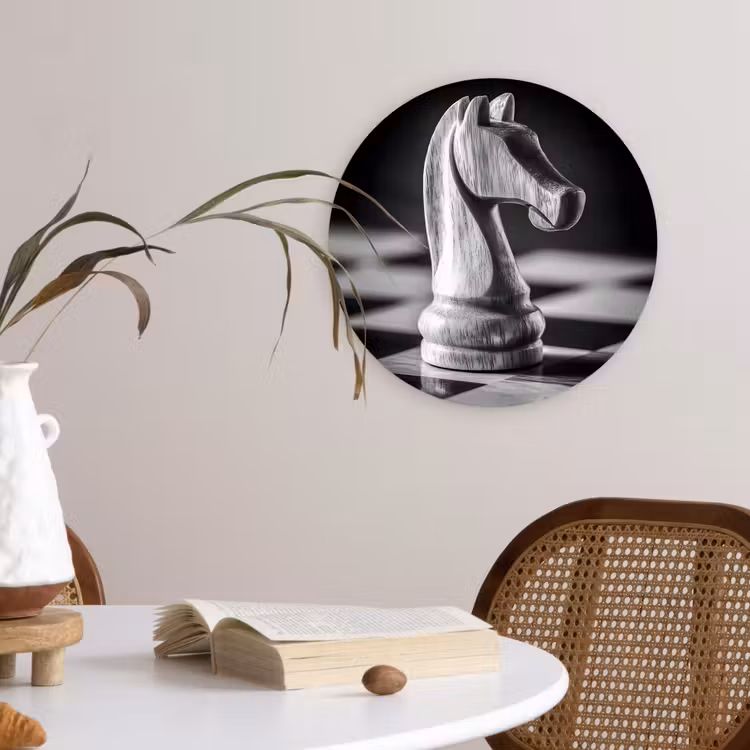 Paard - Hout - Schaalbord - Zwart Wandcirkel plexiglas klein -sfeer4