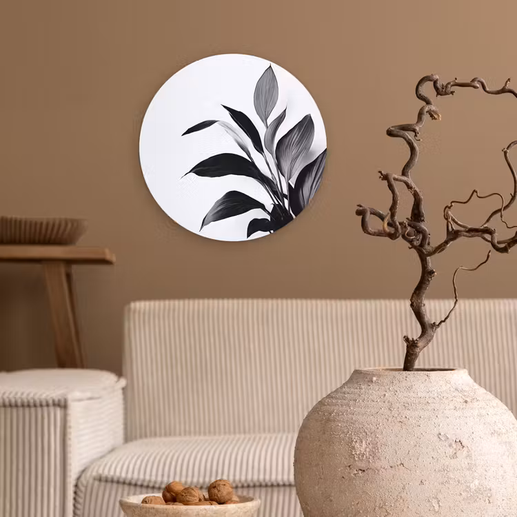 Plant - Bladeren - Minimalistisch - Zwart Wandcirkel plexiglas klein -sfeer1