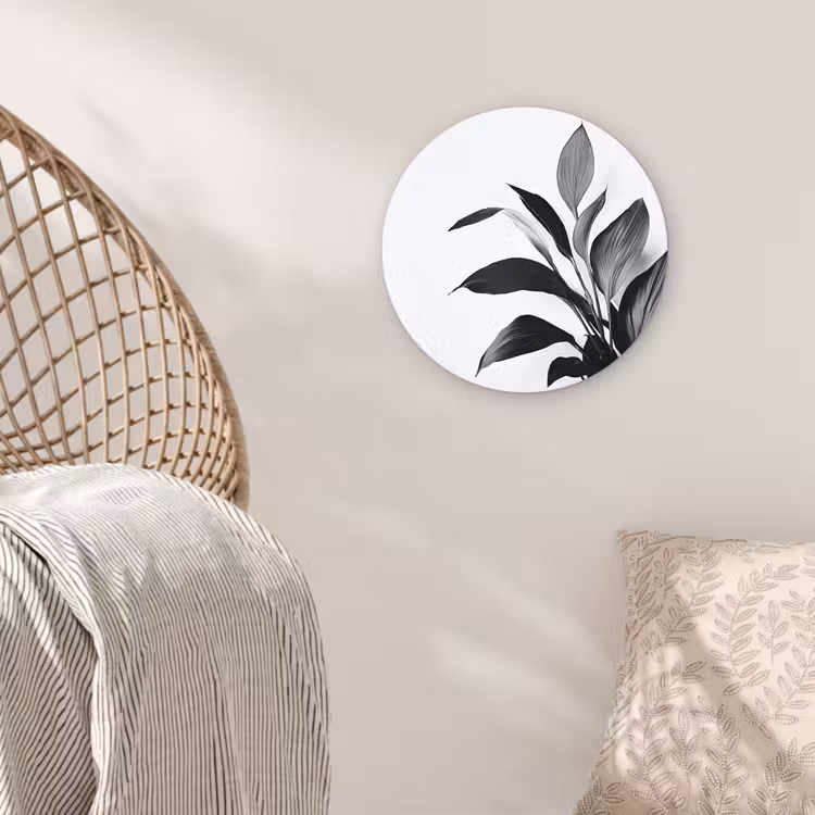 Plant - Bladeren - Minimalistisch - Zwart Wandcirkel plexiglas klein -sfeer5