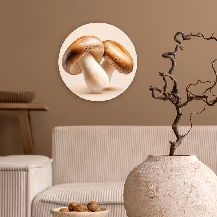Champignons - Zacht - Beige Wandcirkel plexiglas klein -sfeer1