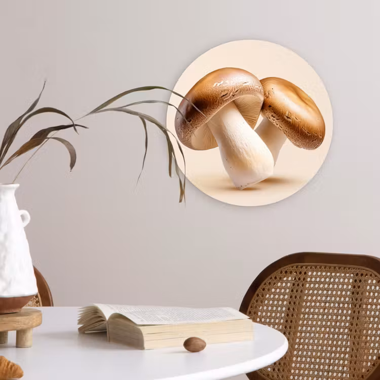 Champignons - Zacht - Beige Wandcirkel plexiglas klein -sfeer4