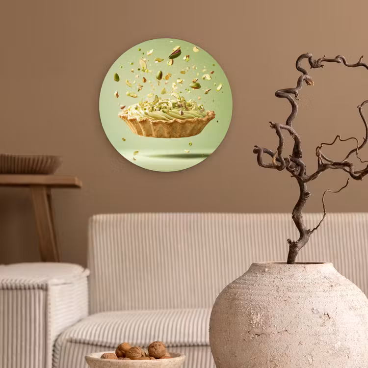 Pistache - Taart - Noten - Eten Wandcirkel plexiglas klein -sfeer1