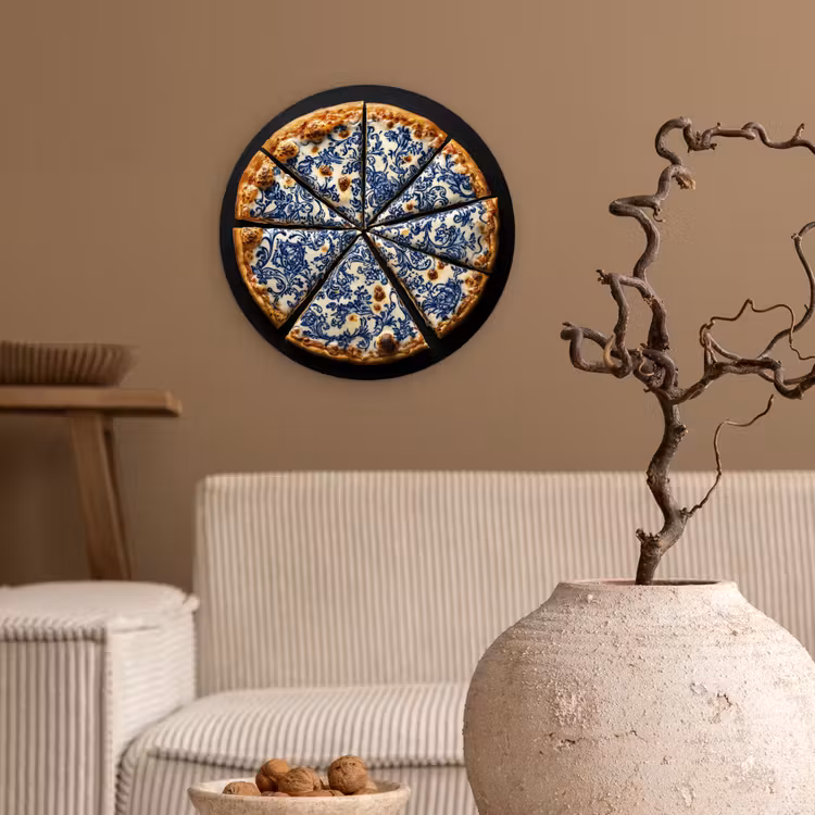 Pizza - Eten - Delftsblauw Wandcirkel plexiglas klein -sfeer1