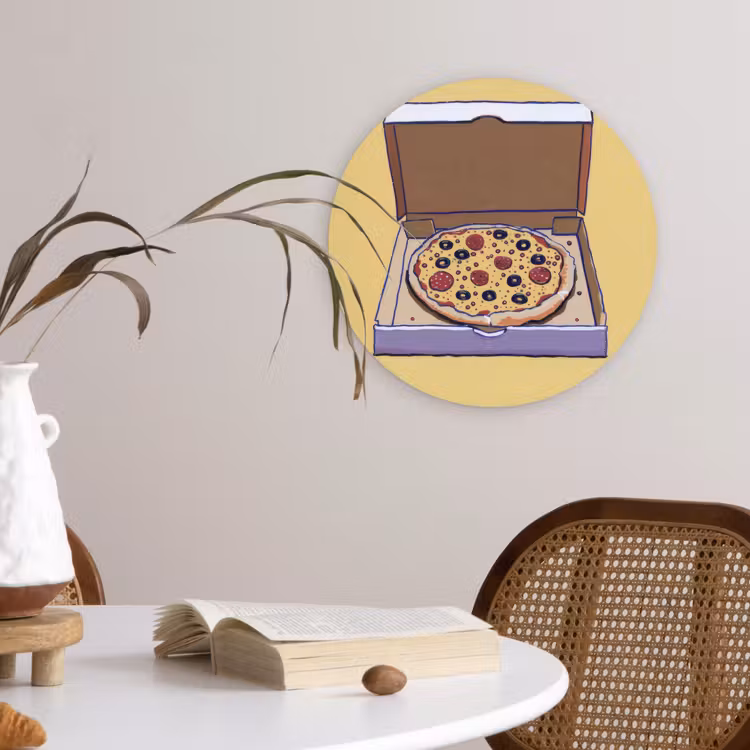 Pizza - Doos - Salami - Illustratie Wandcirkel plexiglas klein -sfeer4