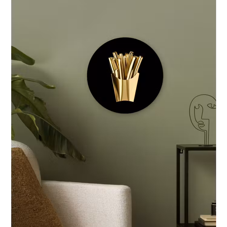 Friet - Goud - Chrome - Eten Wandcirkel plexiglas klein -sfeer3