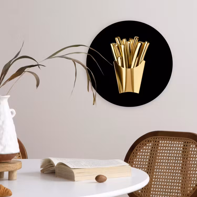 Friet - Goud - Chrome - Eten Wandcirkel plexiglas klein -sfeer4