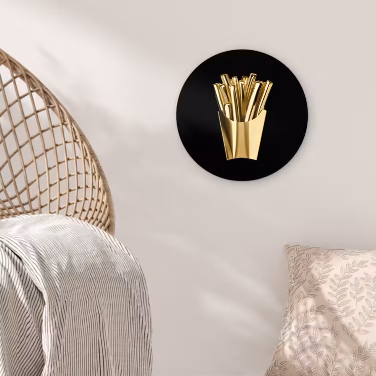 Friet - Goud - Chrome - Eten Wandcirkel plexiglas klein -sfeer5