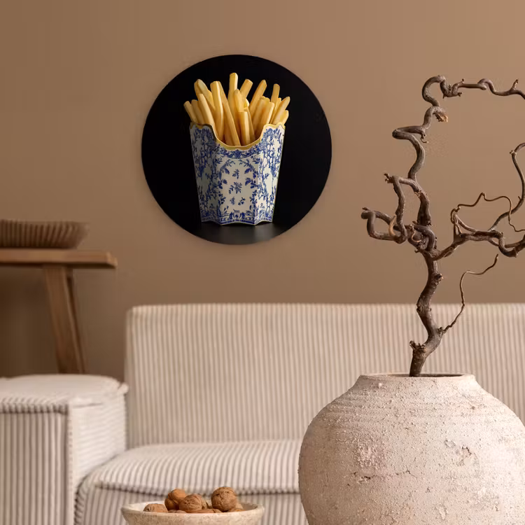Friet - Porselein - Delfts blauw - Eten Wandcirkel plexiglas klein -sfeer1